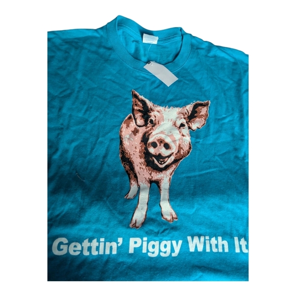 T-shirt "Getting Piggy With It". Size 2XL. Blue. NWT. - Picture 2 of 6